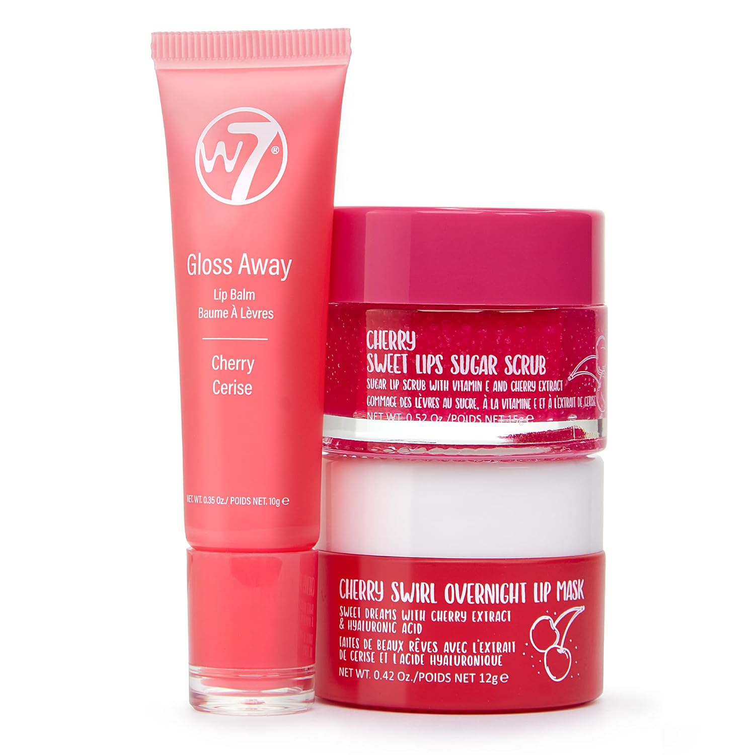 W7 Sweet Dreams Lip Care Trio - 3 Piece Set - Overnight Lip Mask, Lip Balm & Lip Scrub - Cherry