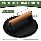 Ewfen Burger Press, 7" Round Heavy-Duty Cast Iron Smash Bacon Press Meat Steak With Wood Handle For Griddle, Sandwich, Nonstick Pan