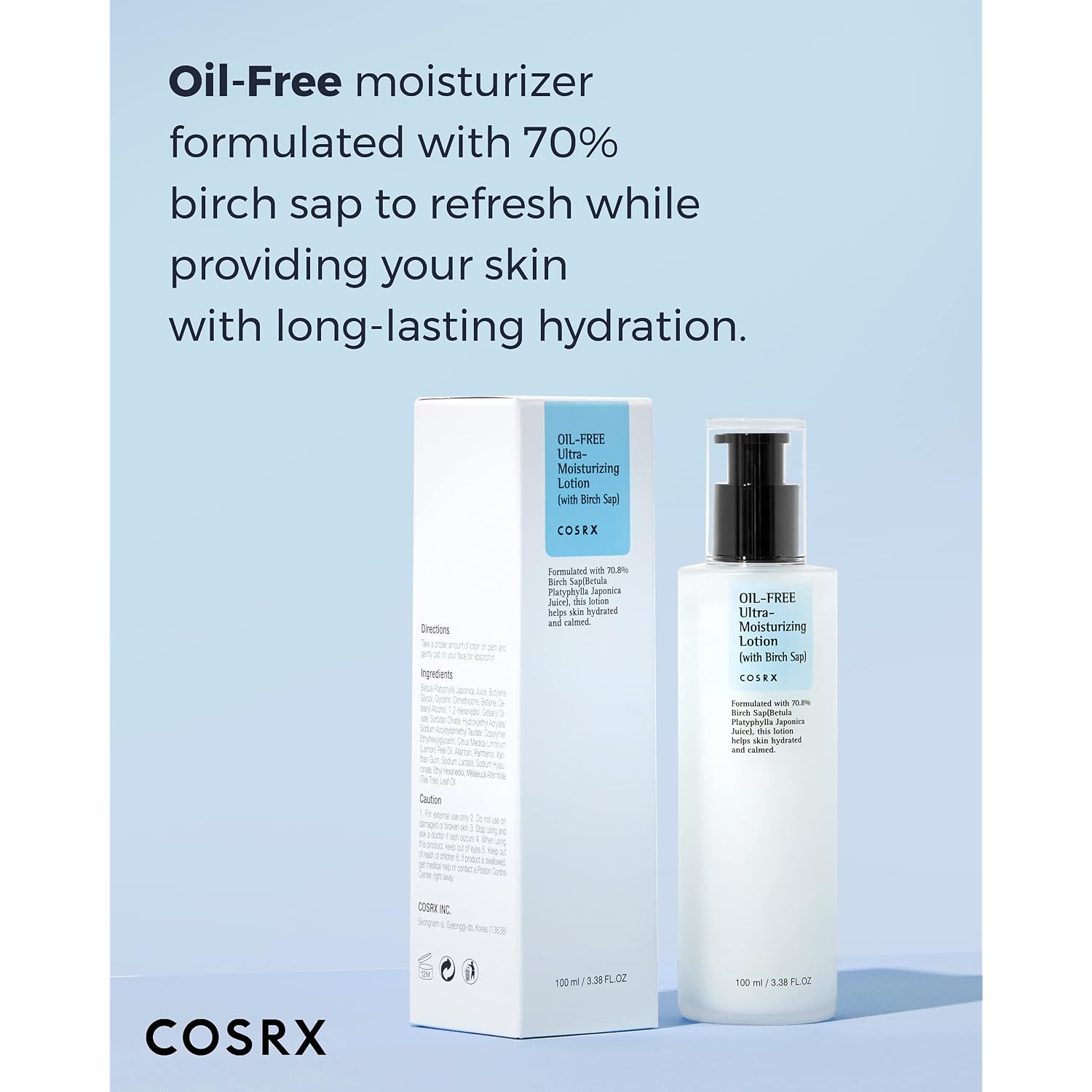 Cosrx Oil Free Lotion With Birch Sap, Daily Acne Facial Moisturizer, Hydrating Moisturizer For All Skin Types, Korean Skin Care, 3.38 Fl.Oz / 100Ml
