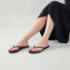 Mazeskin Women'S Memory Foam Comfortable Flat Thong Sandals Dressy Summer Beach Leather Slide Flip Flops