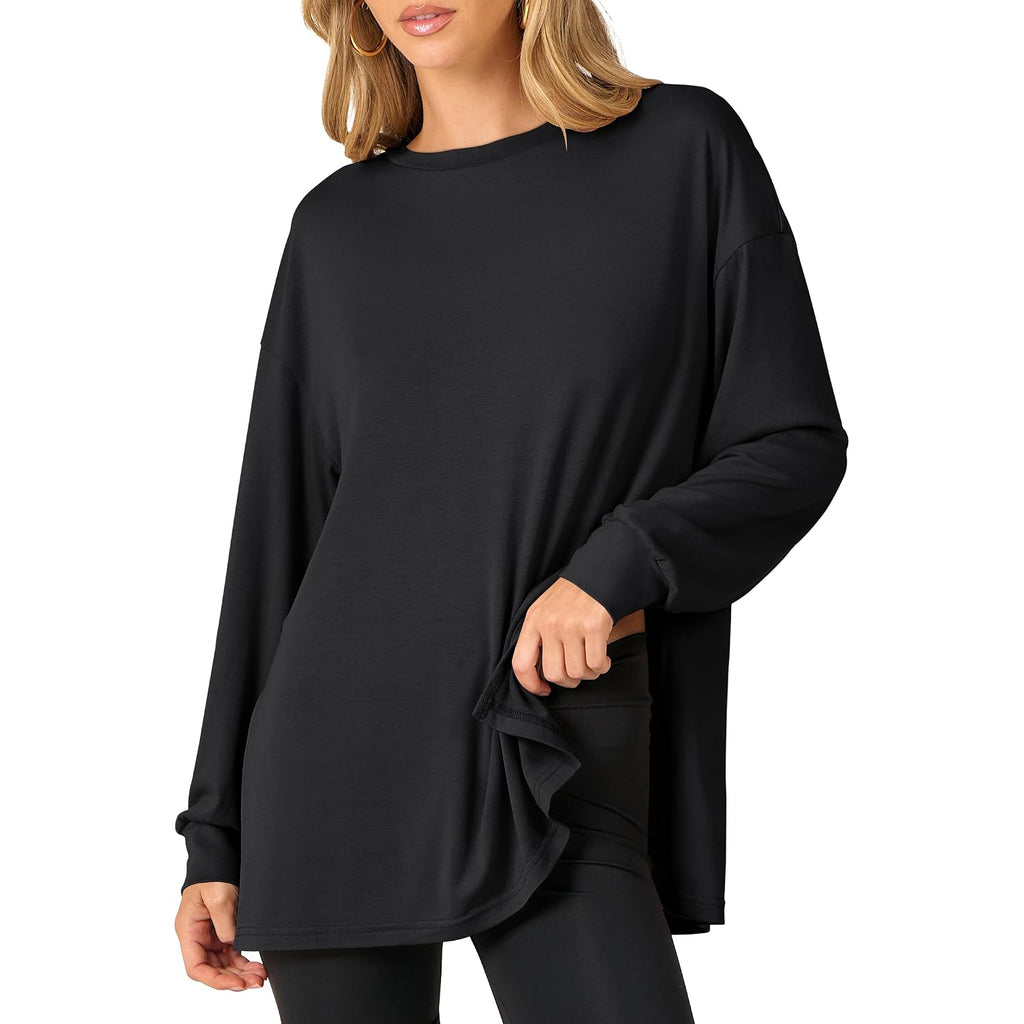 Anrabess Women'S Oversized Long Sleeve Shirts Fall Workout Tunic Tops Athletic Gym Tshirts Soft Basic Tees 2026 Outfits