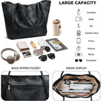 KKXIU Large Tote Bag for Women with Zipper Work Leather Travel Purse and Handbags