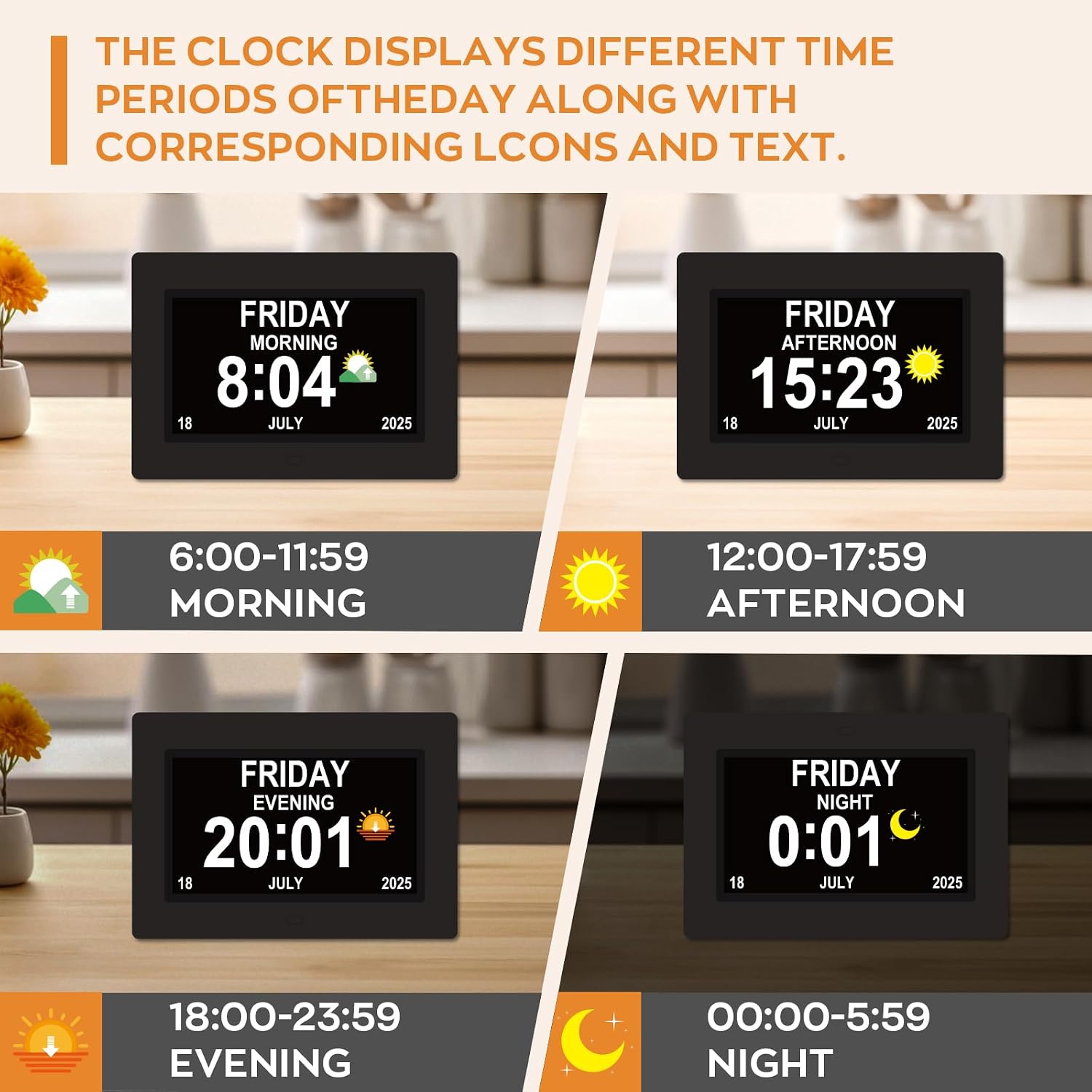 Digital Dementia Clocks For Seniors, 7 Inch, Black | Day Date Time Large Display For Poor Vision Easy Read, Medication Reminder Alarm, Spanish 10 Languages, Alzheimer Gifts