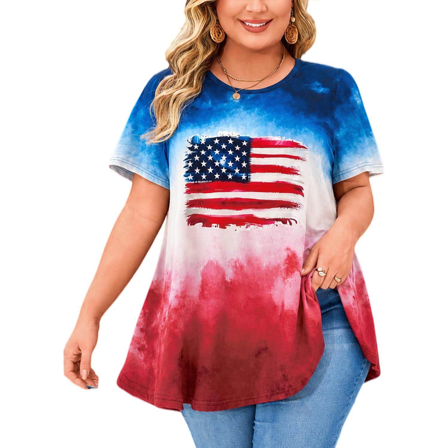 Womens Plus Size Tops Short Sleeve Swing Flare Flowy Tunic Loose Fit Summer Casual Blouses To Wear With Leggings