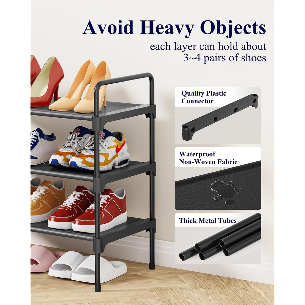 Kitsure Shoe Rack For Closet, Sturdy Shoe Storage For Entryway, Space-Saving Shoe Rack Small And Shoe Shelf, 27.6" Wide, Black