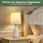 Small Bedside Table Lamp For Bedroom - Reading Desk Lamp With 3 Color Temperatures，15.5" Nightstand Ceramic Lamp With Fabric Shade For Kids Room,Living Room,Dorm,Home Office (White)