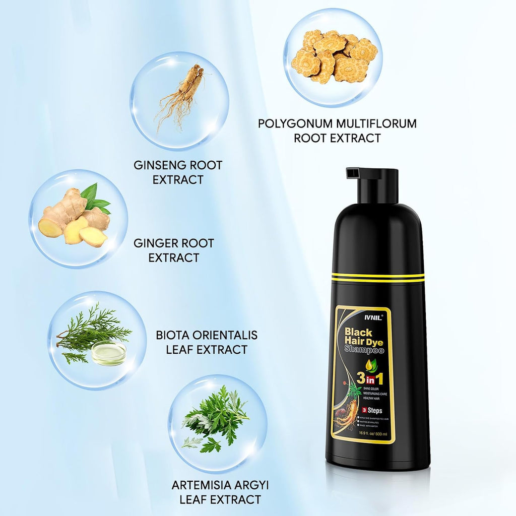 Ivnil Black Hair Dye Shampoo 3 In 1 Hair Color Shampoo For Women & Men For Gray Hair Coverage, Shampoo Para Pintar El Cabello