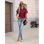 Zeagoo Womens Satin Blouse Short Sleeve Silk Tops Button Down Shirts Business Casual Outfits