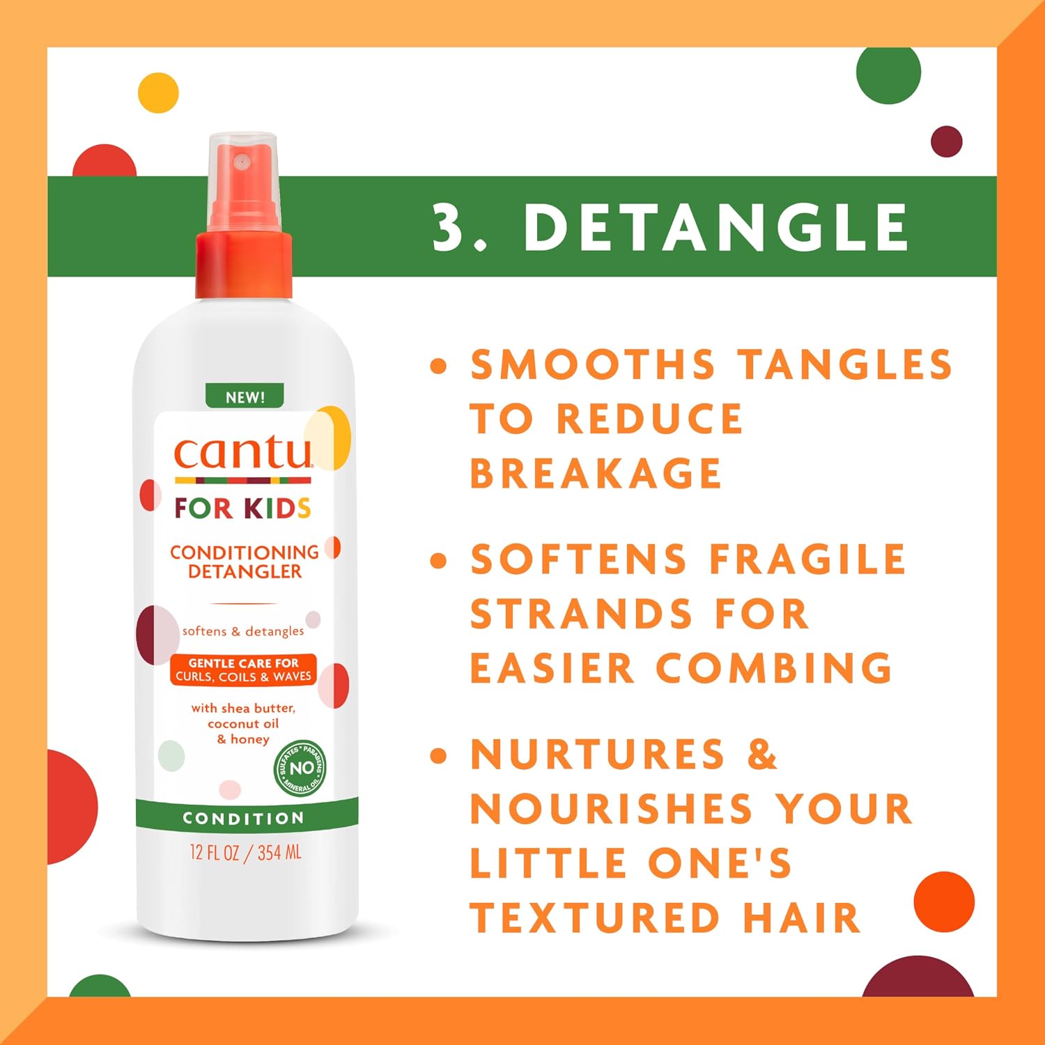 Cantu Care For Kids Haircare Regimen Set With Large Size Shampoo + Conditioner + Detangler + Leave-In Conditioner (Pack Of 4)