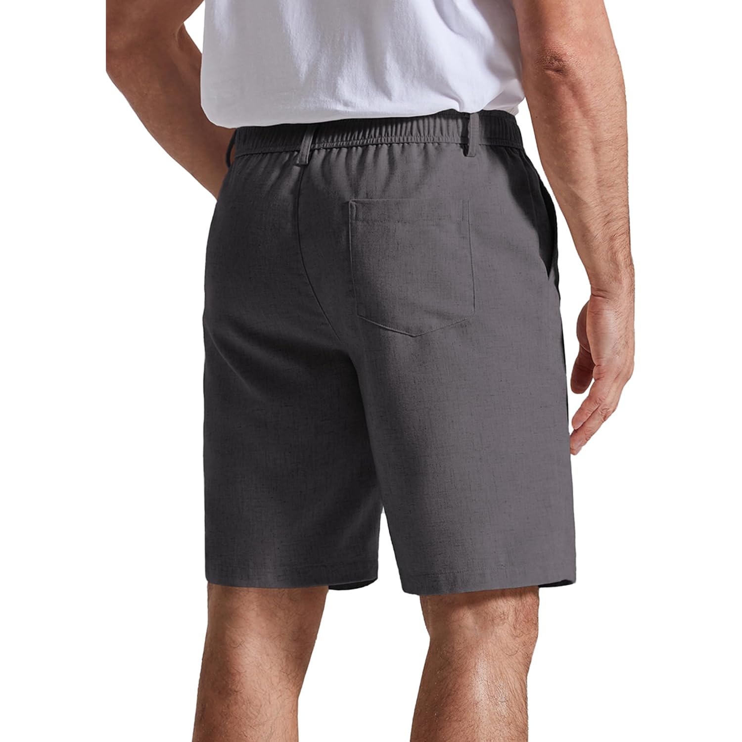 Coofandy Mens Casual Shorts 9" Flat Front Elastic Waist Linen Dress Shorts Lightweight Summer Outfits With Pockets