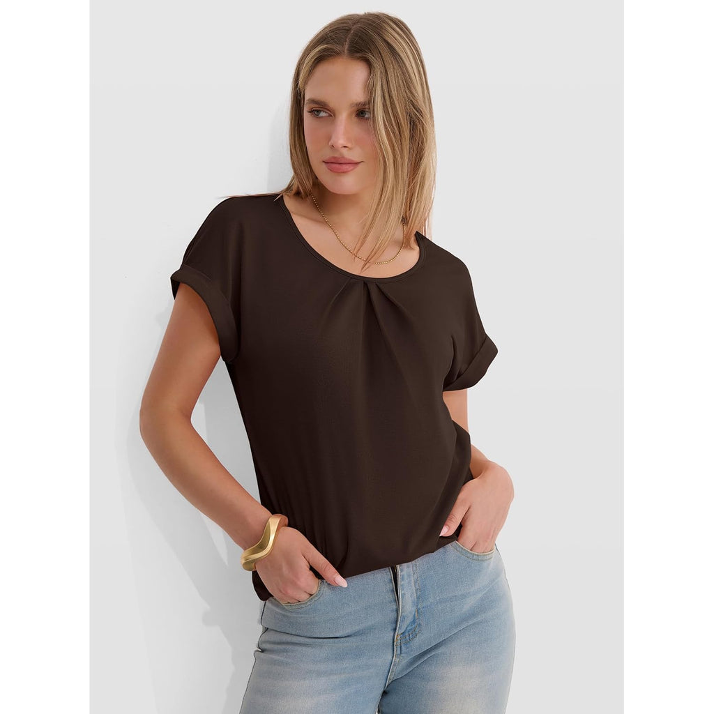 Anrabess Women'S Short Sleeve Pleated T Shirts | Scoop Neck Breathable Tops, Business Casual Dressy Blouses, 2026 Summer Cute Fashion Clothes