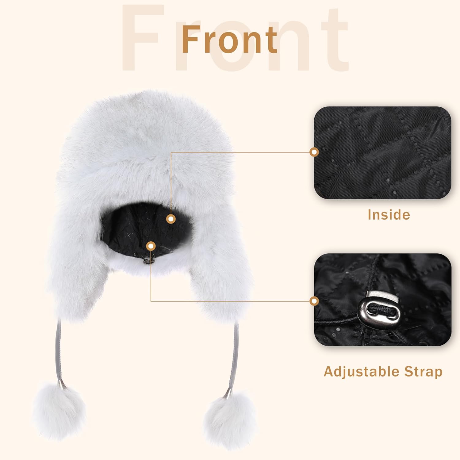 Women Real Fur Trapper Hat Sheepskin Leather Aviator Hat Ear Flaps Ushanka Hat Snow Hat with Pom Pom