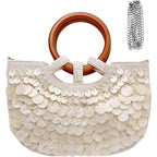 Shell Purse For Women Girls, Seashell Beaded Clutch Bag For Women 2026, Luxury Mother-Of-Pearl Handmade Top Handle Bag Beach Wedding Evening Party Handbag For Summer Resort Vacation