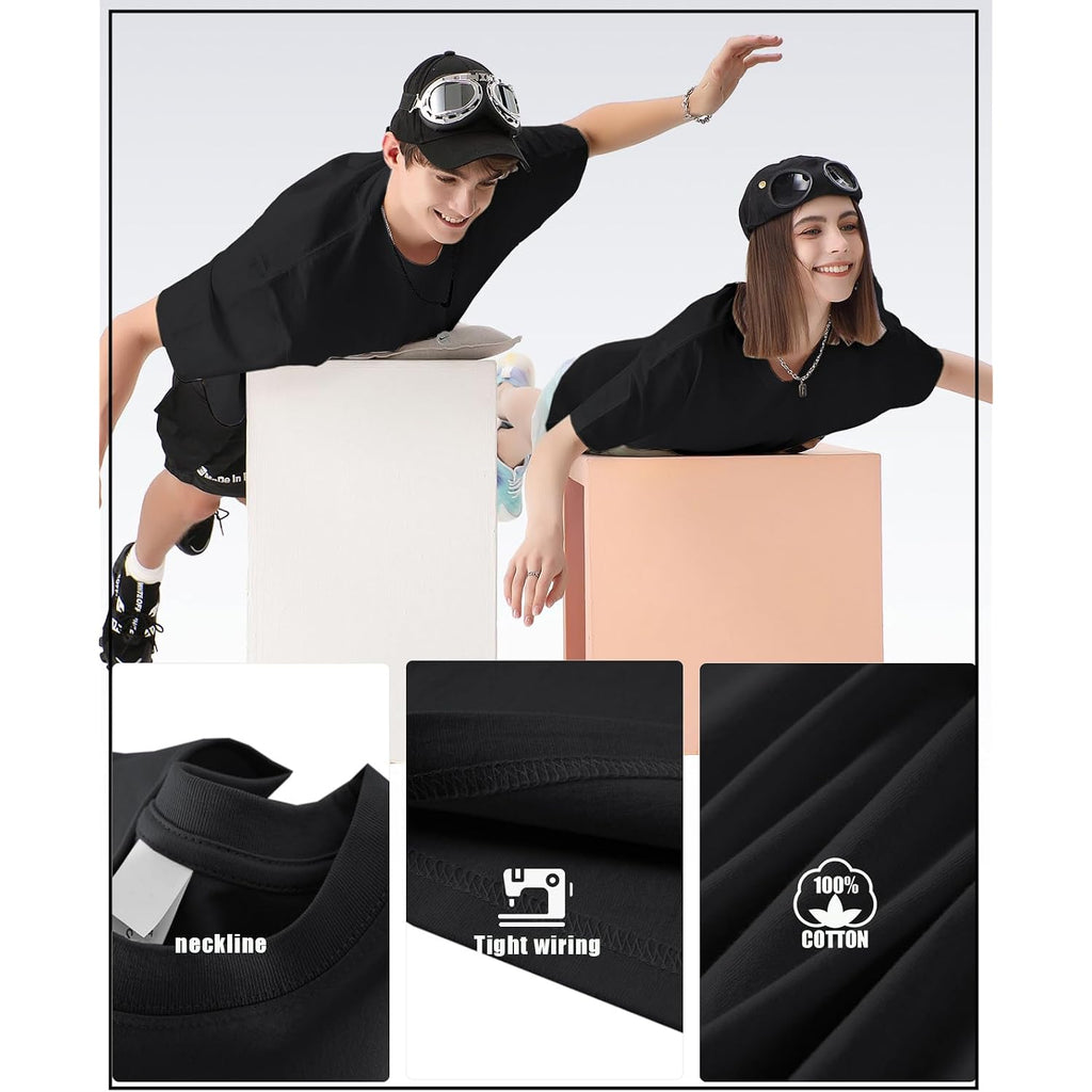 Keepshowing Men'S Cotton T-Shirts Oversized Unisex Short Sleeve Crew Neck Loose Basic Tops Solid Athletic Tee
