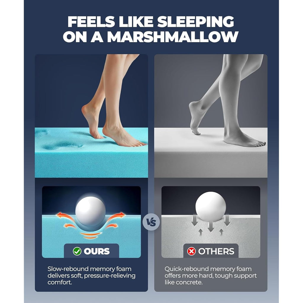 5 Inch Mega Support Memory Foam King Mattress Topper For Pressure Relief, Dual Layer 2.5" Pillow Top King Size Mattress Topper Plus 2.5" Cooling Gel Infused Memory Foam Mattress Pad