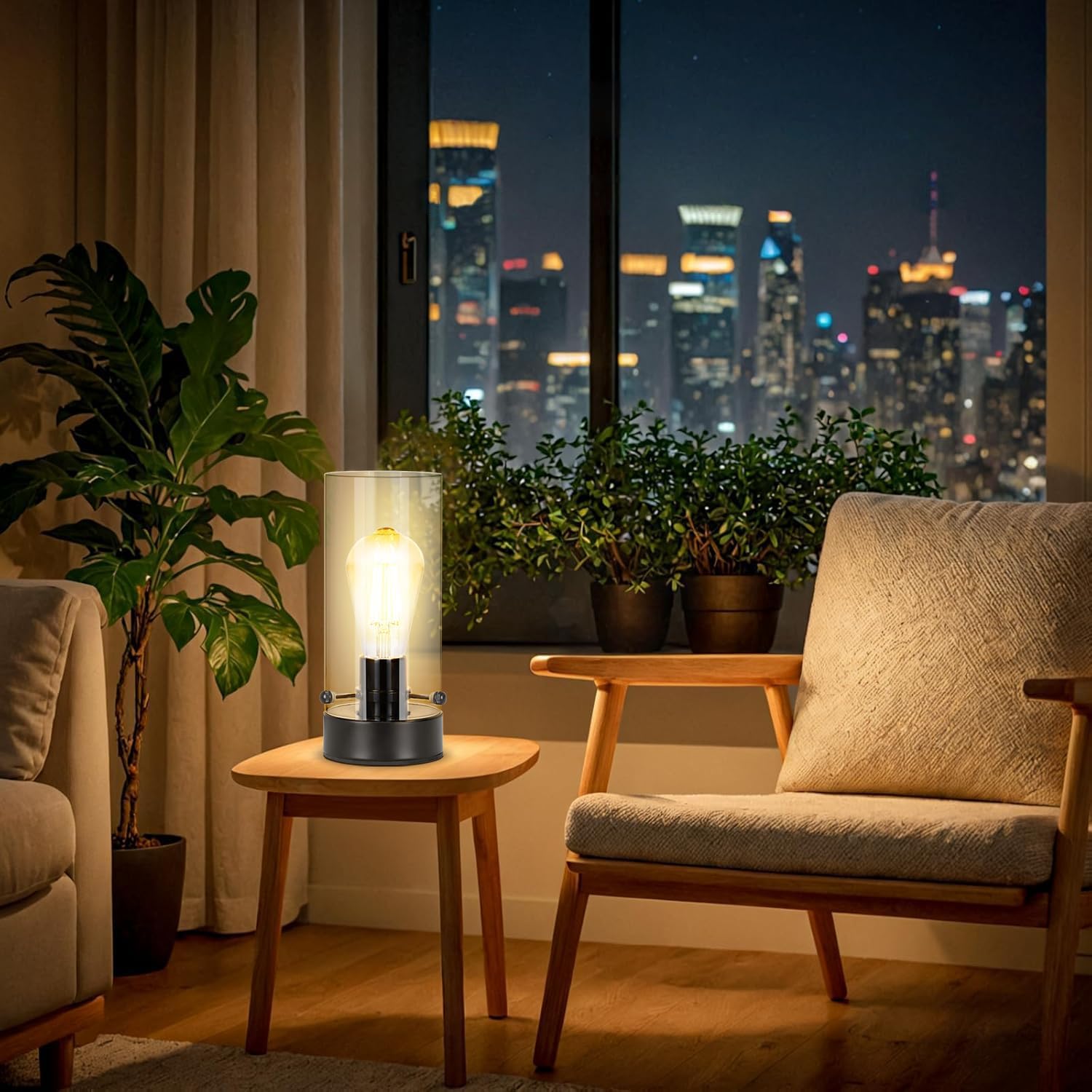 Table Lamp For Bedroom, Modern Glass Lamp Bedside Table Lamps For Night Stands With 2700K 6W Glass Bulb,Small Night Light Lamps For Living Room Kids Office Desk Decor Black