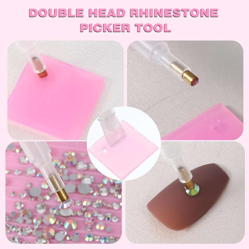 Rhinestone Pickup Tool Set: 2 Pcs Rhinestone Picker Handles Dual-Ended Rhinestones Applicator Dotting Tool Pen Shiny Diamond Dot Drill Pen for DIY Home Nail Salon
