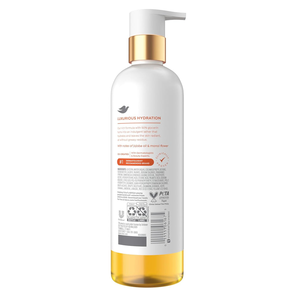 Dove Serum+ Shower Oil Body Wash Radiance, Jojoba & Monoi Flower, 15.3 Fl Oz I Hydrating Shower Oil Body Wash With Glycerin Serum For Soft, Radiant Skin Without Greasy Residue.