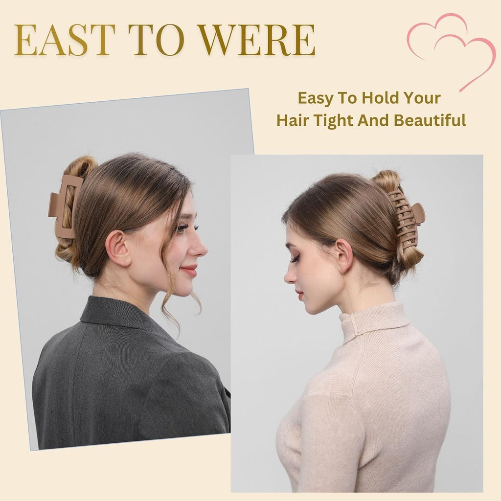 Luseren Hair Clips For Women 4.3 Inch Large Hair Claw Clips For Women Thin Thick Curly Hair, Big Matte Banana Clips,Strong Hold Jaw Clips,Neutral Colors