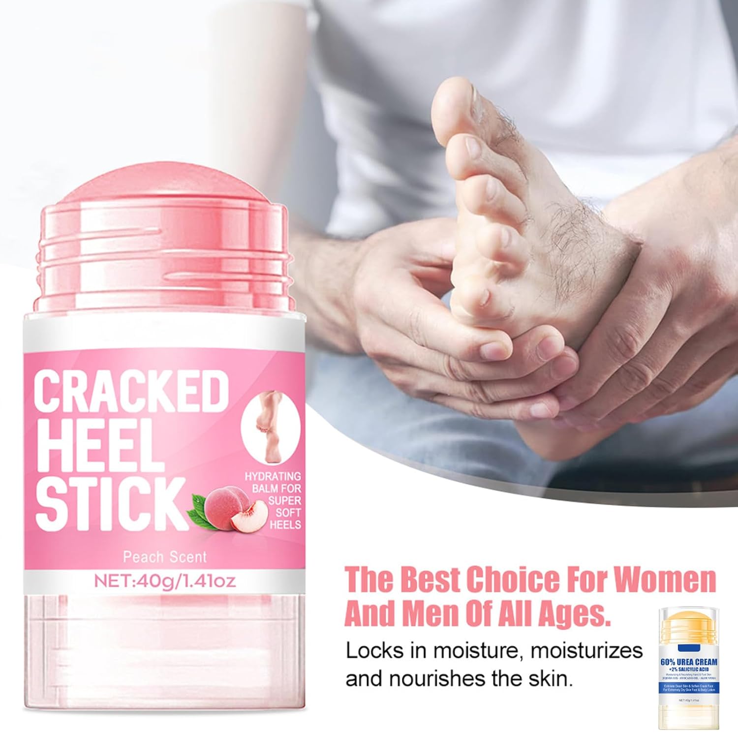 2pcs 60% Urea Hydrating and Anti-Cracking Foot Cream, 2025 Upgraded Moisturising and Relieves Cracking and Dryness Foot Cream for Dry Cracked Feet And Hands（aloe + peach）