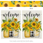Summer Sunflower Garden Flag Mason Jar Double Sided 12X18 Inches Small Burlap Seasonal Welcome Yard Porch Decoration For Outside
