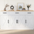 Shintenchi Buffet Cabinet With Storage,53.4" Large Kitchen Storage Cabinet With 3 Drawers And 4 Doors,Wood Farmhouse Buffet Sideboard With Adjustable Shelf For Kitchen Living Room, White