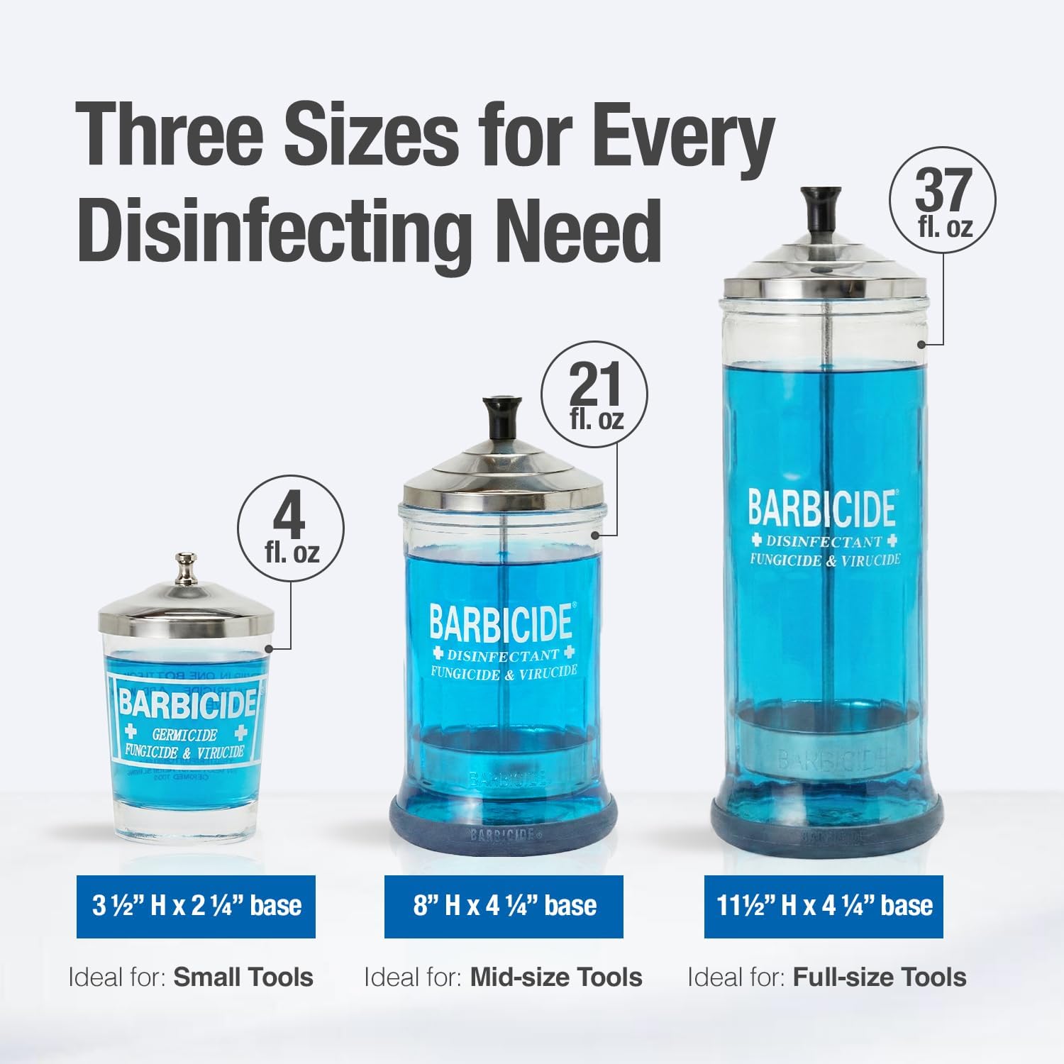 BARBICIDE Disinfecting Jar (Large - 37 Fl Oz) – Durable Glass Immersion Container with Stainless Steel Lid &Tray – Professional Tool Sanitizer for Combs, Brushes, Nail Tools & Implements