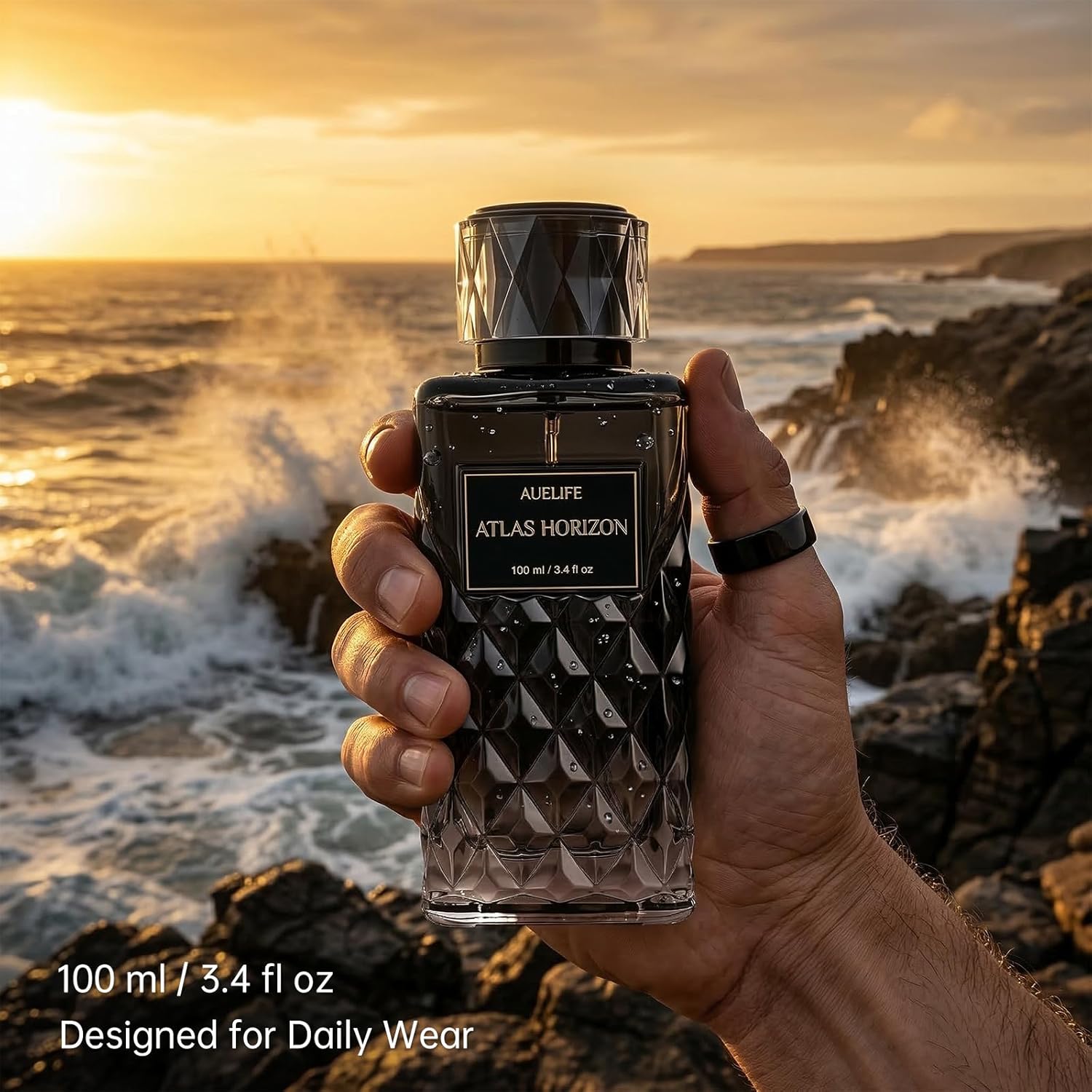Auelife Cologne for Men, Alcohol-Free Long Lasting Perfume Fragrance, Woody Spicy Scent with Citrus, Pepper, Patchouli & Amber, 100ml / 3.4 Fl Oz, Daily Wear, Father’s Day Gift (ATLAS HORIZON)
