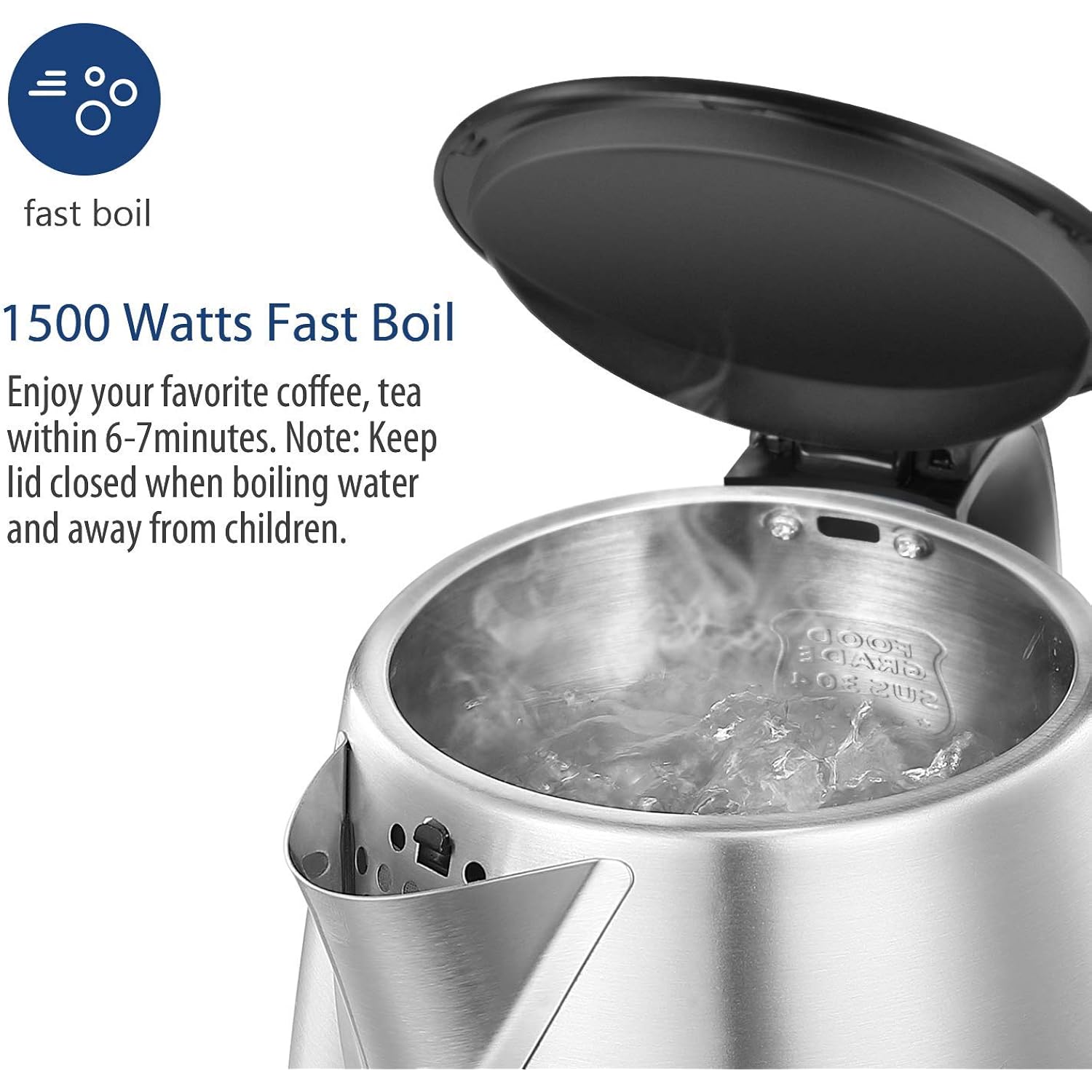 Comfee 1.7L Stainless Steel Electric Tea Kettle, Bpa-Free Hot Water Boiler, Cordless With Led Light, Auto Shut-Off And Boil-Dry Protection, 1500W Fast Boil