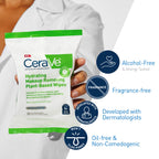 Cerave Makeup Remover Wipes, Plant Based Face Wipes, Biodegradable In Compost, Waterless Face Wash, Travel Essentials For Women, Suitable For Sensitive Skin, Fragrance-Free + Non-Comedogenic, 25Ct