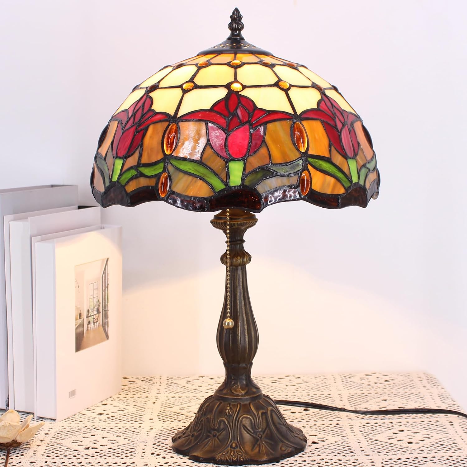Table Lamp Base Replacement Only (A (W 6 H 18 Inch)) | Fit For 8, 10, 12 Inch Tiffany Style Stained Glass Lampshade, Dark Bronze Finish,Resin, Push Switch On Cord