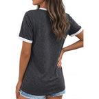 YEXIPO Womens T Shirts Graphic Tees Spring Short Sleeve V Neck Funny Letter Print Casual Loose Cute Summer Tops Grey Smile