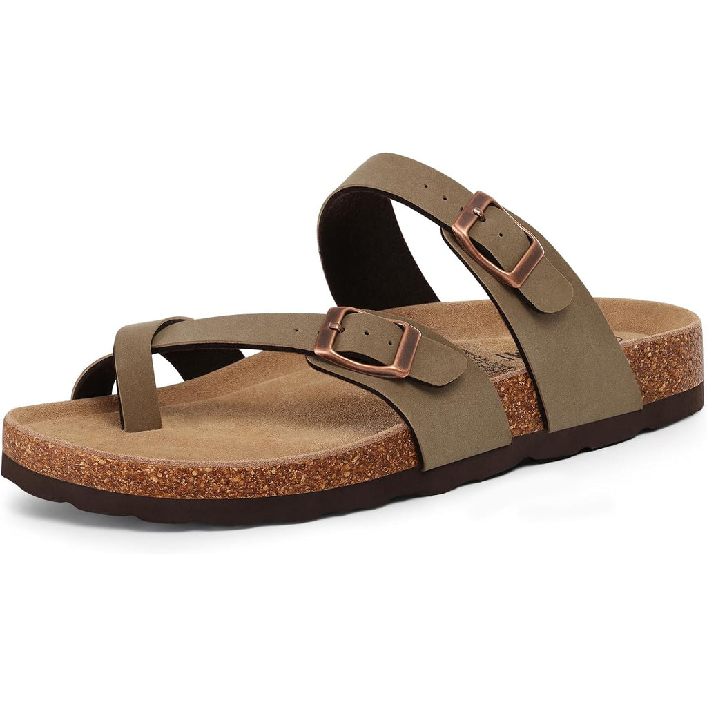 Kidmi Women'S Cork Footbed Sandals With Toe Loop, Comfortable Summer Slip-On Slides With Adjustable Buckle