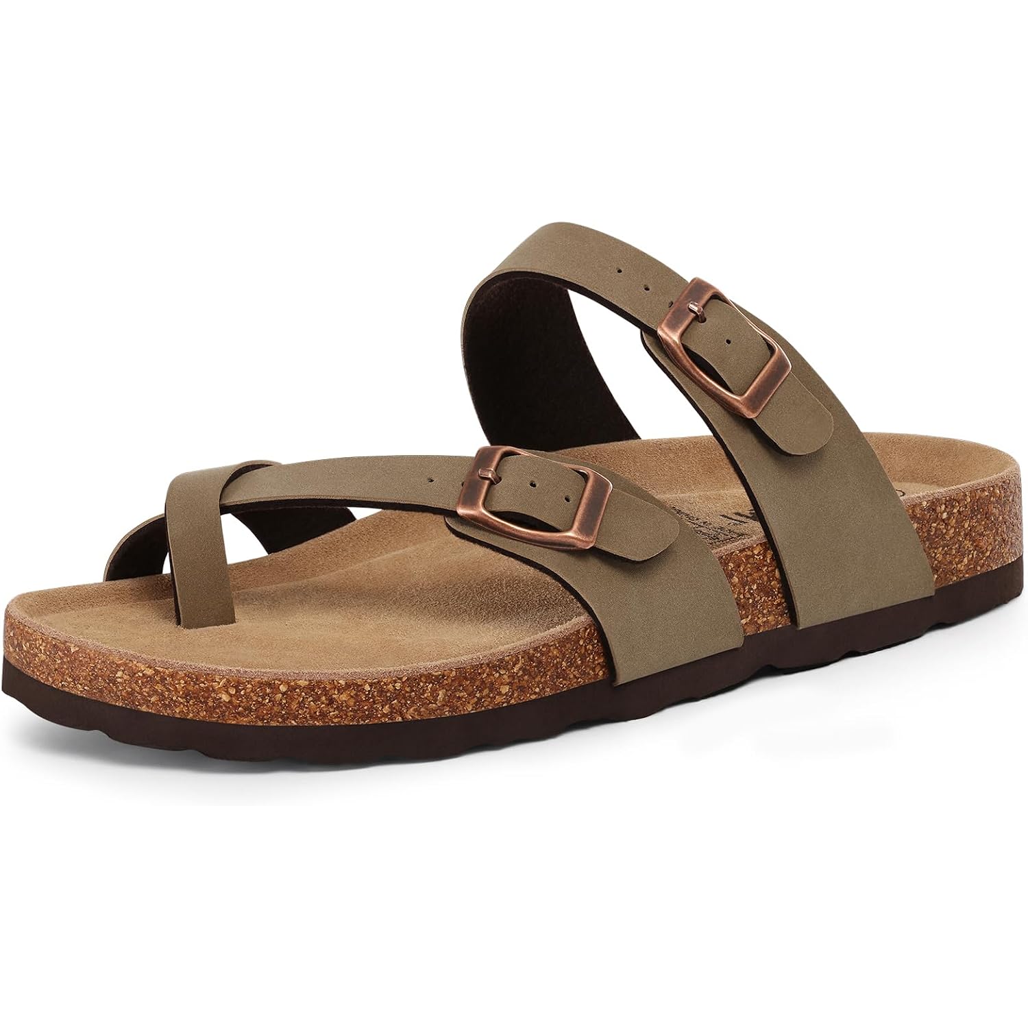 Kidmi Women'S Cork Footbed Sandals With Toe Loop, Comfortable Summer Slip-On Slides With Adjustable Buckle