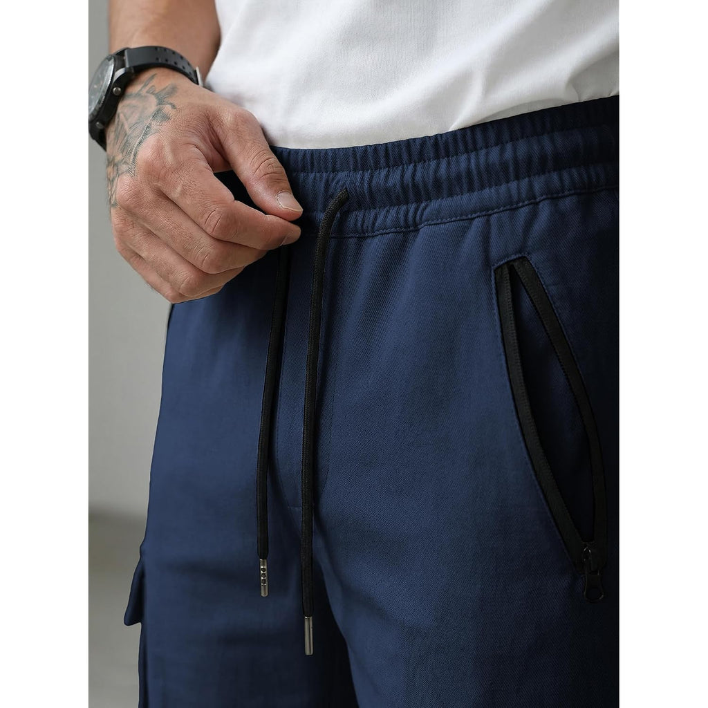 Jmierr Men'S 3/4 Length Cargo Shorts Elastic Waist Capri Pants With Zipper Pockets