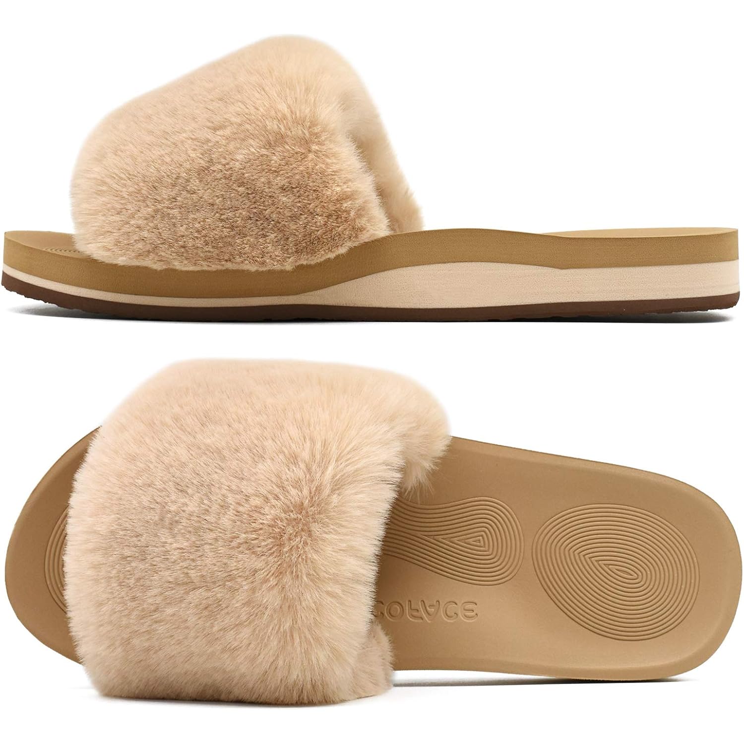 Coface Fuzzy Womens Slippers With Arch Support Open Toe Orthopedic Fur Slipper Indoor Outdoor