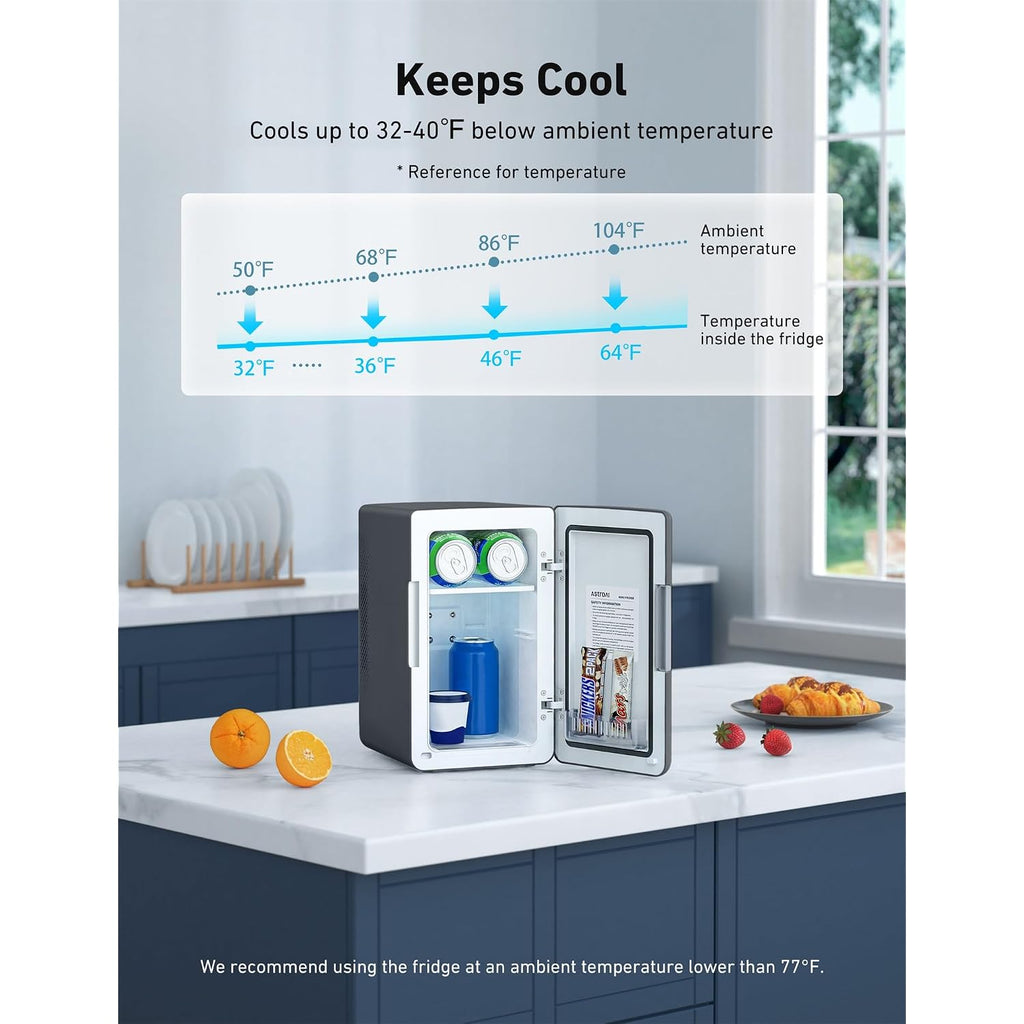 Astroai 2.0 Gen 6L/8 Cans Mini Fridge, Cooler & Warmer, 110V Ac/12V Dc | Compact Small Refrigerator, Energy Efficient & Quiet, Portable For Bedroom, Car, Office & Dorms, For Makeup Skincare Use