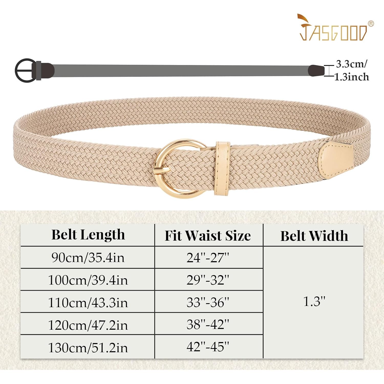 JASGOOD Women Men Braided Woven Elastic Stretch Waist Belt Golf Canvas Fabric Casual Belt for Jeans Pants