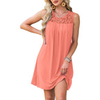Bkrive Summer Dresses For Women Beach Cover Up Sleeveless Lace Crewneck Sundress (S-3Xl)