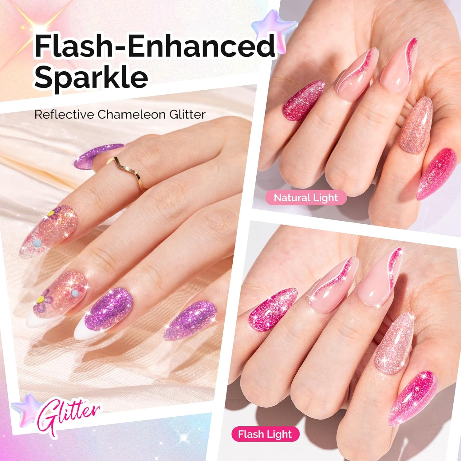 MelodySusie 7.5ML Glitter Gel Nail Polish Set, 6 Colors Sparkle Gel Polish Kit Blue Purple Pink Glitter Gel Polish Gifts for Women Nail Art Manicure Salon DIY Nail Design Decoration at Home