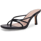 Laicigo Women’S Square Open Toe Flip Flops Stiletto Heels Strappy Thong Slide On Slingback Mules Sandals