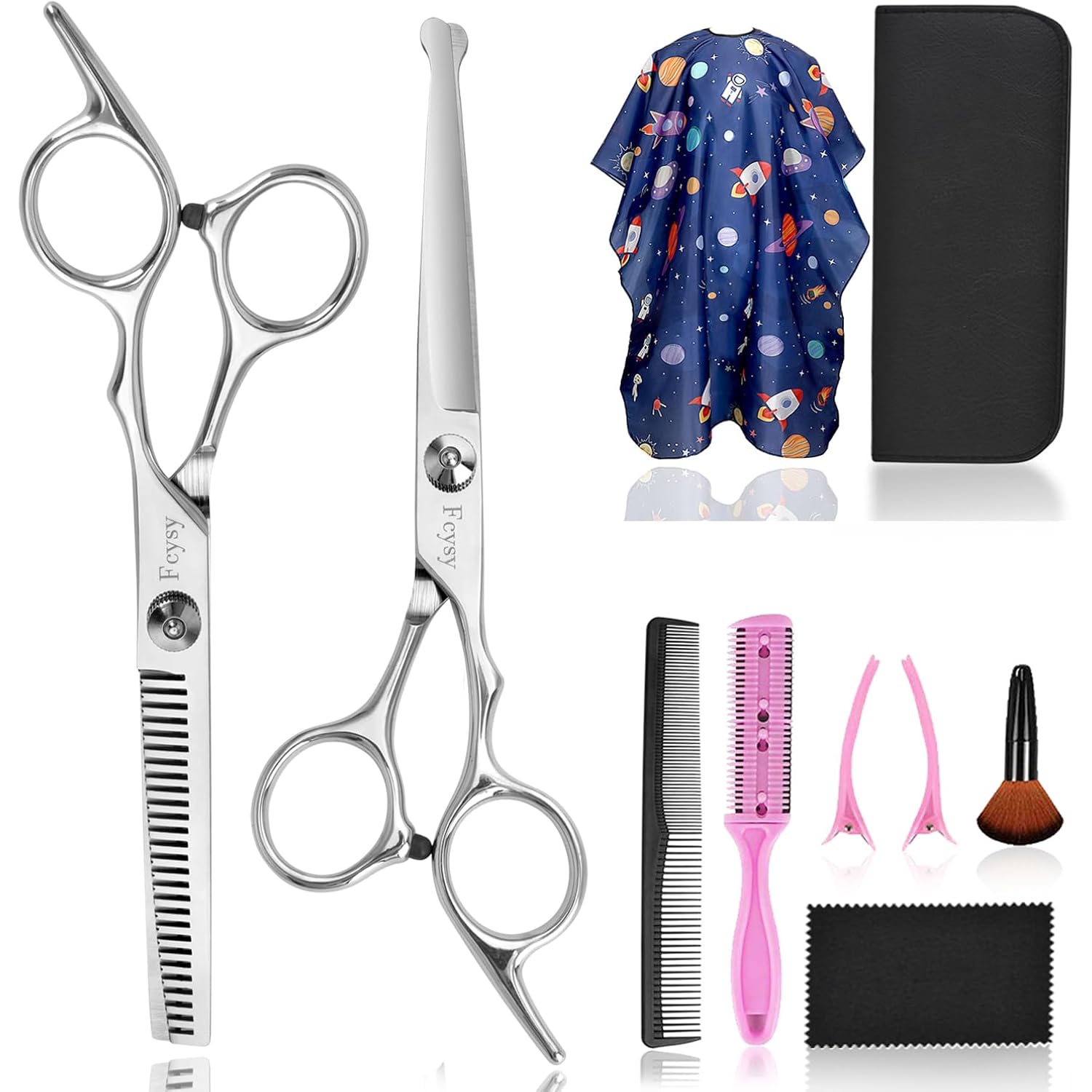 Hair Cutting Scissors Kit For Kids, Fcysy 6 In Children Safety Round Tip Haircut Trimming Scissors Thinning Shears Set, Barber Supplies For Toddlers, Boys & Girls Home Use Grooming Kit