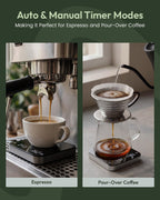 Maestri House S2 Espresso Coffee Scale With Timer, Usb-C Rechargeable 2Kg/0.1G Precision Shot Scale, Digital Scale For Espresso Brewing(Black & Silver)