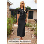 Merokeety Women'S Spring Summer Ribbed Maxi Dress 2026 Bodycon V Neck Button Short Sleeve Slim Fit Knit Sweater Dresses