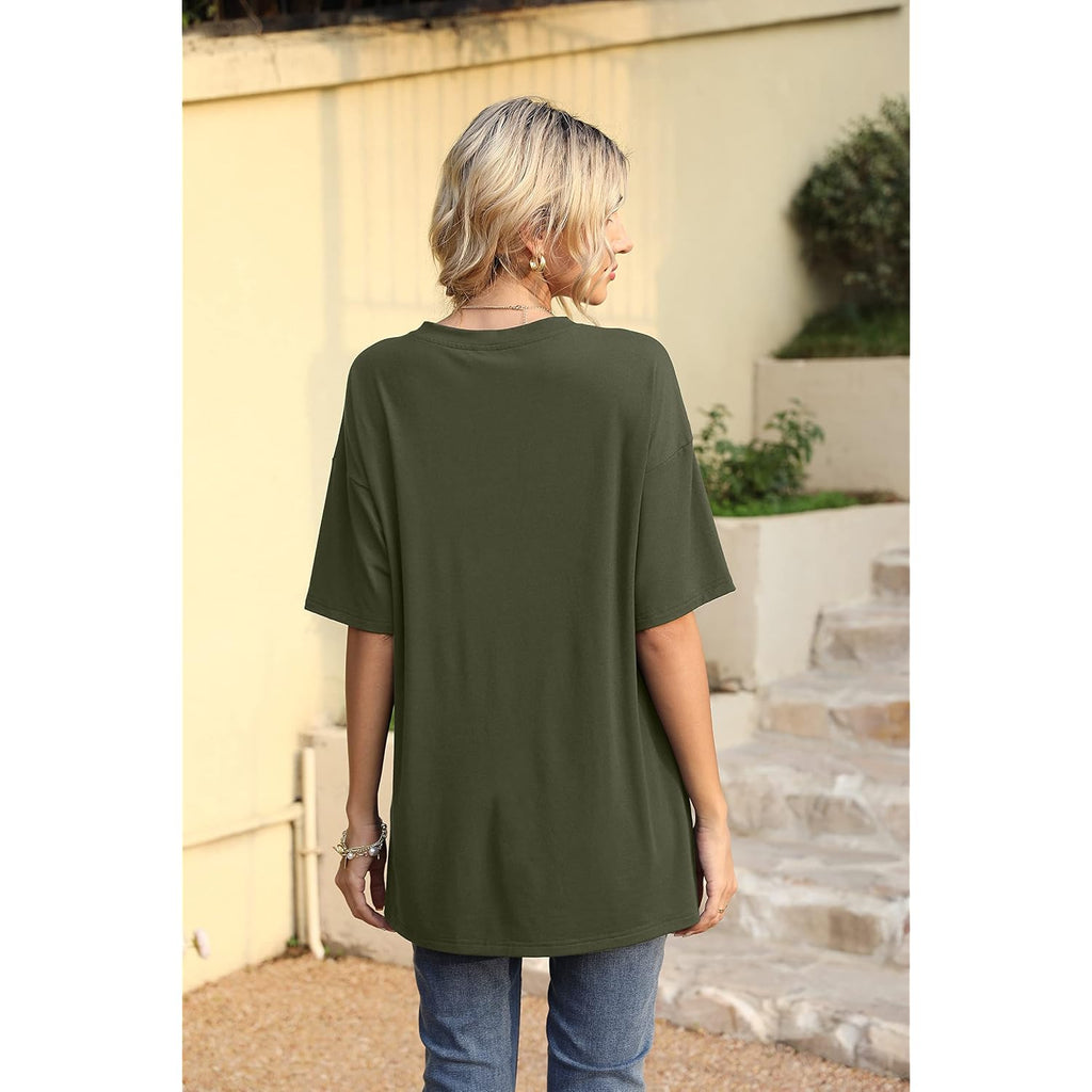 Womens Short Sleeve Tops Dolman V Neck T-Shirts Summer Casual Tunic Tops