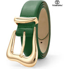 TRIWORKS Women Leather Belt with Gold Buckle Fashion Ladies Leather Waist Belt for Jeans Pants