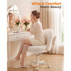 Gtplayer Velvet Tall Office Chair With Wheels Vanity Chairs With Back, Versatile Height Use: Office To Bar Stools Small Ergonomic Comfy Armlees Computer Desk Chair With Bow Lumbar Pillow For Gift