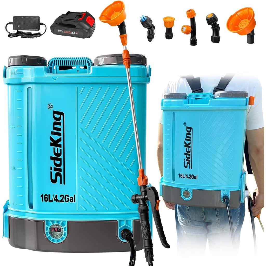 Sideking 4 Gallon Battery Powered Backpack Sprayer, 100 Psi Adjustable Electric Weed Sprayer For Lawn & Garden, Compatible With Makita 18V Battery, 5 Nozzles, Battery & Charger Included