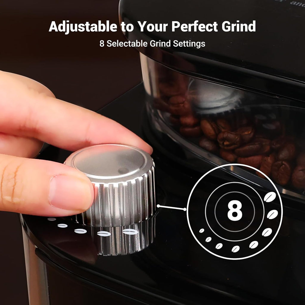 Gevi 10-Cup Drip Coffee Maker With Built-In Burr Grinder & Programmable Timer, 1.5L Water Tank, Auto Keep-Warm, Reusable Filter - Fresh Ground Coffee Machine (Black)
