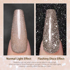 RARJSM Reflective Glitter Gel Nail Polish Champagne Brown Flash Diamond Nail GelPolish Soak off Disco Shimmer Gel Polish UV LED Curing Require 15ml 0.5FLOZ for Home Salon Diy Nail Manicure Decoration